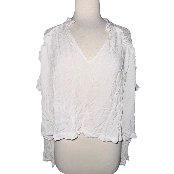 Free People Tops - FP1 Free People Womens Shirt Long Sleeve Ruffled Top V Neck Blouse White M